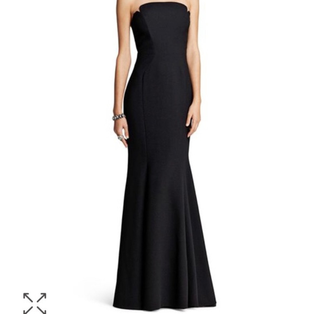 Jill Stuart black mermaid gown w/ notched neckline